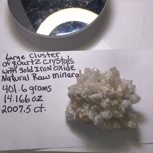 Large Quartz Crystal Cluster with Gold Iron Oxide